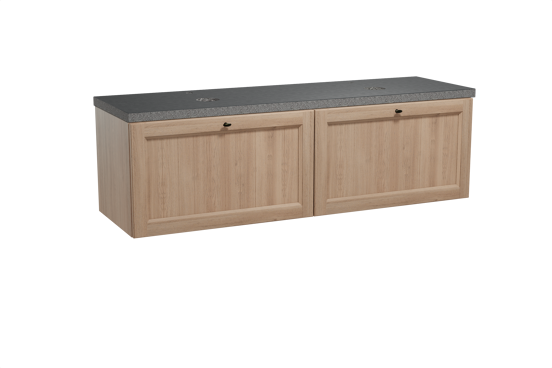 Balmani Lemon meuble salle de bains suspendu 180 x 55 cm chêne vieilli avec Rock tablette double en granit noir