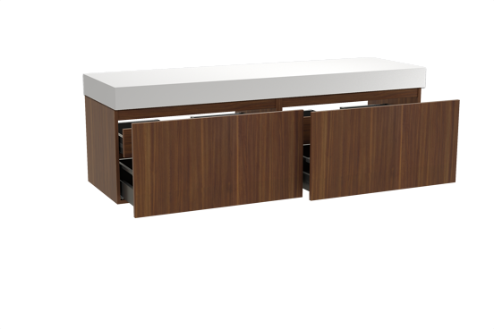 Balmani Sfera hängendes Möbelstück Set: 180 x 55 cm, Amerikanischer Nussbaum, mit Dominus Einzel- oder Doppel Waschtischplatte, Solid Surface Weiß matt