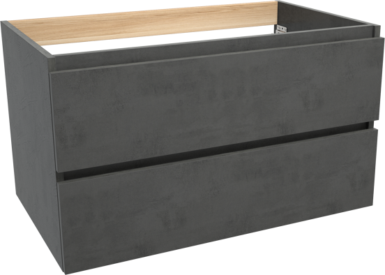 Balmani Lucida hängender Bad-Unterschrank, 90 x 55 cm, Beton dunkelgrau, 2 Schubladen
