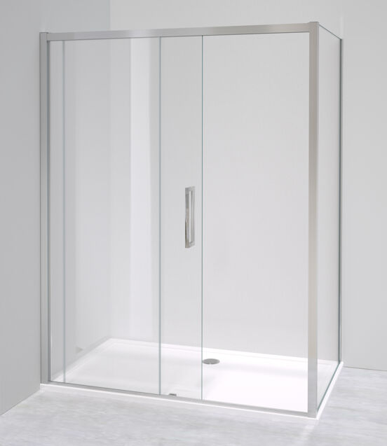 Luca Varess Senses Eckdusche: Schiebetür, fixierte Seitenwand, 90 x 160 cm, Klarglas, Chrom Profil, glänzend