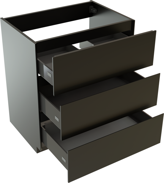 Storke Edge stehender Waschbeckenunterschrank: 75 x 52 cm, Schwarz matt, 3 Schubladen