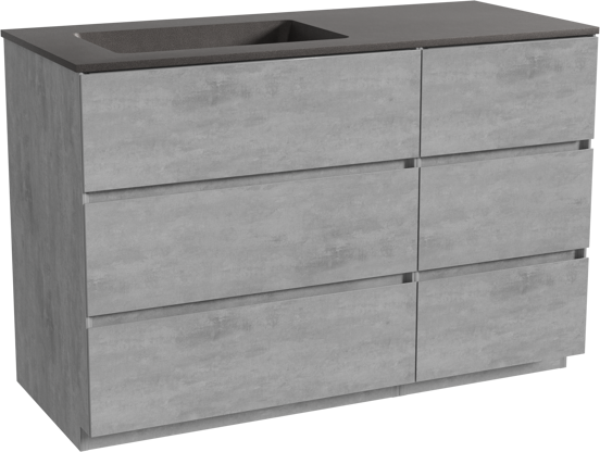 Storke Edge staand badmeubel 120 x 52 cm beton donkergrijs met Scuro asymmetrisch linkse wastafel in kwarts mat zwart
