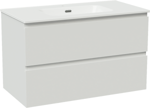 Linie Lado meuble salle de bains suspendu 90 x 46 cm blanc brillant avec Baro plan simple en porcelaine blanc brillant