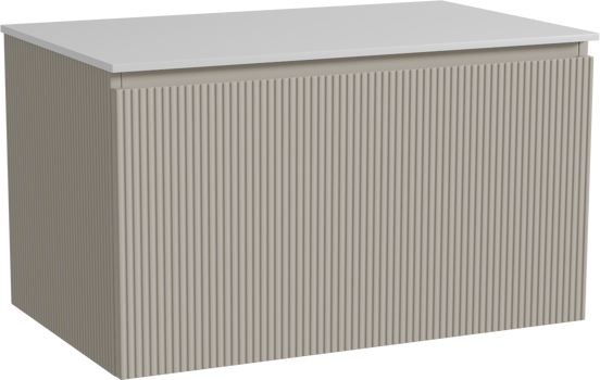 Storke Ribs hängendes Möbelstück Set: 85 x 52 cm, Seidengrau, mit Tavola Einzel Waschtischplatte, Solid Surface, Weiß matt, Vertikale symmetrische gerade Rippe