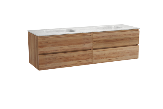 Balmani Lucida meuble salle de bains suspendu 180 x 55 cm teck avec Tablo Arcato double vasque en marbre carrare