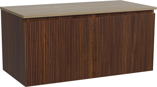 Storke Ribs zwevend badkamermeubel 105 x 52 cm notelaar met Panton enkel tablet in melamine ruwe eik, Verticale symmetrische rechte ribbel
