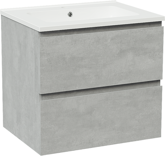 Linie Lado zwevend badkamermeubel 60 x 46 cm beton donkergrijs met Vano enkele wastafel in composietmarmer glanzend wit