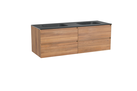 Balmani Mitra meuble salle de bains suspendu 150 x 55 cm teck avec Tablo Arcato double vasque en granit noir