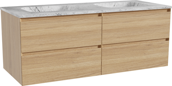 Balmani Mitra meuble salle de bains suspendu 135 x 55 cm chêne naturel avec Tablo Arcato double vasque en marbre carrara