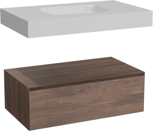 Balmani Mitra Elements meuble salle de bains suspendu 90 x 55 cm noyer américain avec Arcato plan simple en solid surface blanc mat