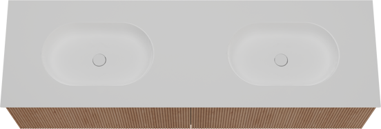 Balmani Forma meuble salle de bains suspendu 180 x 55 cm chêne naturel avec Tablo Oval double vasque en solid surface blanc mat, Nervure droite symétrique verticale