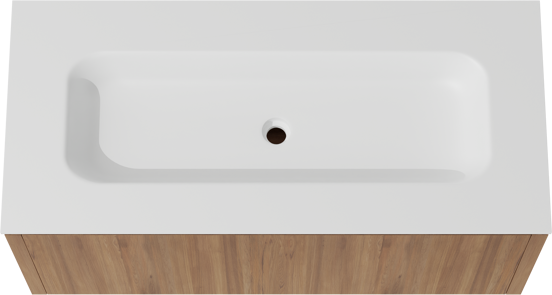 Balmani Eclips zwevend badkamermeubel 120 x 55 cm Teak met Tablo Arcato enkele wastafel in Solid Surface mat wit