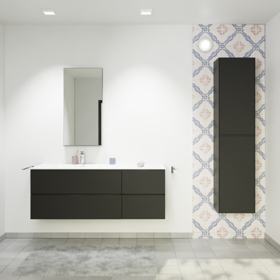 Storke Edge meuble salle de bains suspendu 140 x 52 cm noir mat avec Scuro High plan vasque asymétrique à gauche en quartz noir mat