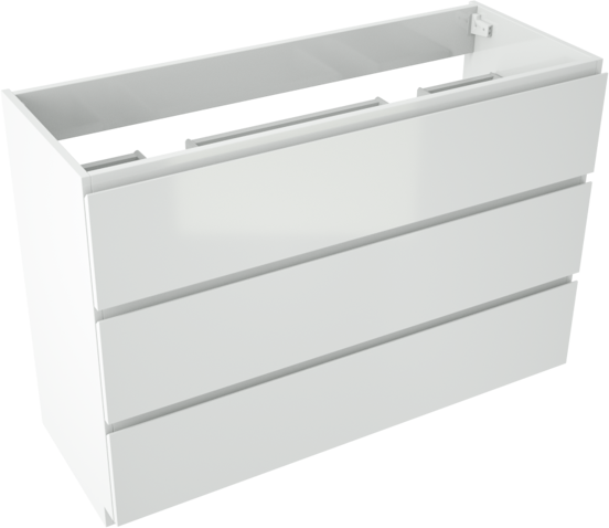 Storke Delta staande wastafelonderkast 120 x 48 cm hoogglans wit 3 lades 2 sifonuitsparingen