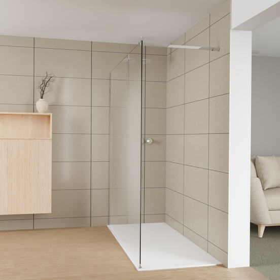 Balmani Modular inloopdouche: 180 x 200 cm, Permafrost met coating, Hoogglans chroom profielen