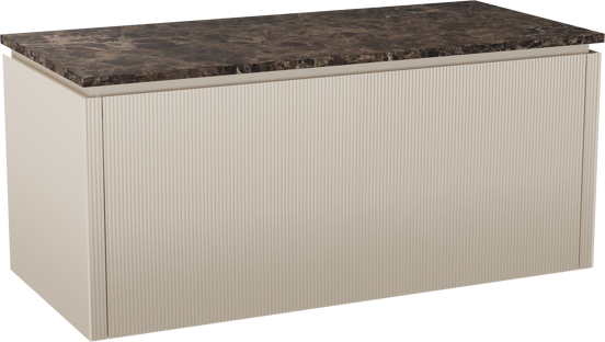 Balmani Eclips meuble salle de bains suspendu 120 x 55 cm Sandbeige avec Stretto tablette simple ou double en Dark Emperador marbre, Nervure droite symétrique verticale
