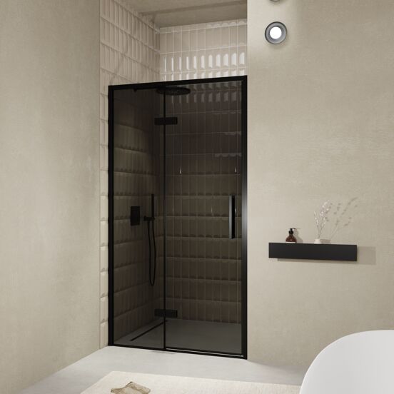 Balmani Senses Design douche draaideur links 120 cm x 210 cm Rookglas, Zwarte profielen, met coating