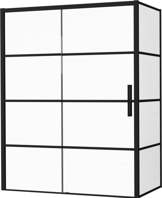 Luca Varess Senses Eckdusche: Schiebetür (links), fixierte Seitenwand, 160 x 90 cm, Lined Glas, Schwarzes Profil, matt