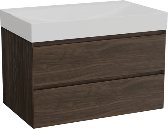 Balmani Mitra meuble salle de bains suspendu 90 x 55 cm noyer américain avec Wave plan simple en solid surface blanc mat