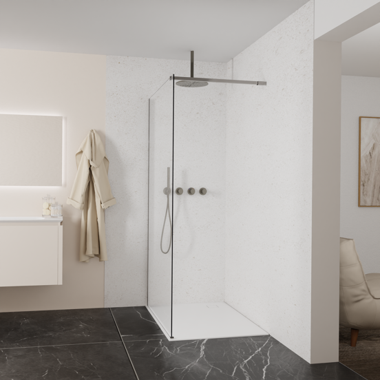 Balmani Modular Walk-In Dusche: 120 x 200 cm, Extra Klarglas, inklusive Coating, Profil Brushed GunMetal