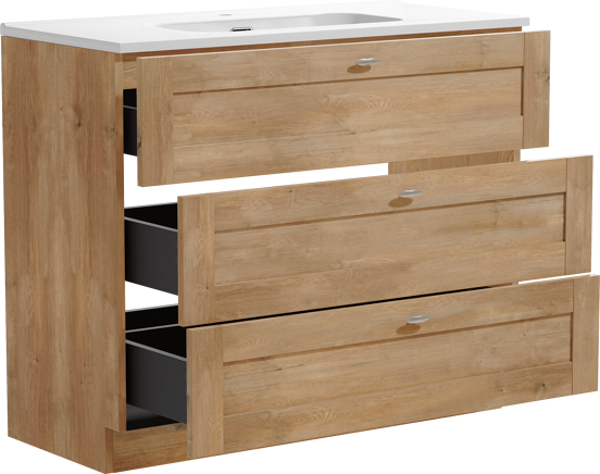 Linie Classo staand badkamermeubel 100 x 46 cm natuur eik met Baro enkele wastafel in porselein glanzend wit