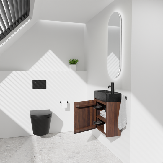 Balmani Fara meuble wc suspendu 45 x 22 cm noyer américain avec Fara plan vasque en granite doux