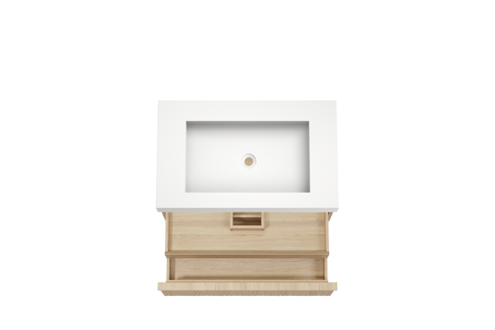 Balmani Forma zwevend badkamermeubel 90 x 55 cm natuur eik met Modus enkele wastafel in solid surface mat wit, Verticale asymmetrische ronde ribbel