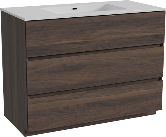 Storke Edge staand badkamermeubel 105 x 52 cm notelaar met Diva enkele wastafel in composietmarmer glanzend wit