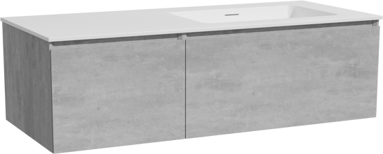 Storke Edge hängendes Möbelstück Set: 120 x 52 cm, Beton dunkelgrau, mit Mata Waschtisch rechts, Solid Surface Weiß matt