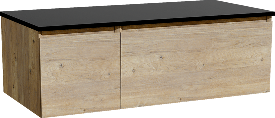 Storke Edge zwevend badkamermeubel 110 x 52 cm ruwe eik met Panton enkel tablet in gepoedercoate mdf mat zwart