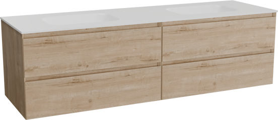 Balmani Mitra meuble salle de bains suspendu 180 x 55 cm chêne brut avec Tablo Arcato double vasque en solid surface blanc mat