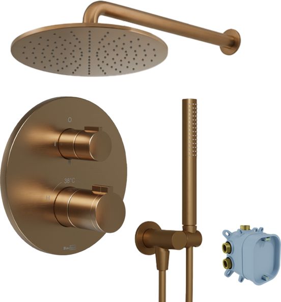 Blaufoss Smartbox Round Duschsystem: Unterputz, inkl. Thermostat-Duscharmatur, Brushed Rosegold