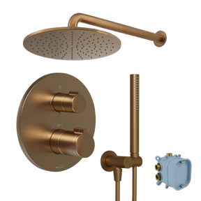 Blaufoss Smartbox Round Duschsystem: Unterputz, inkl. Thermostat-Duscharmatur, Brushed Rosegold