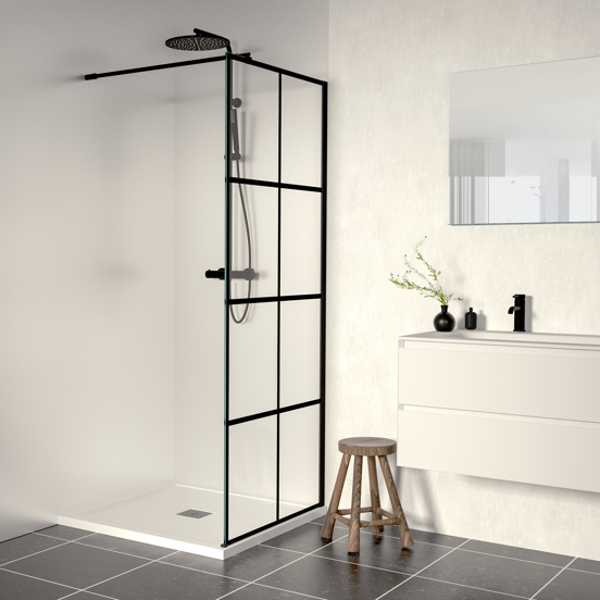 Linie Walk-In Walk-In Dusche: 90 x 200 cm, Square Glas, Schwarzes Profil, matt