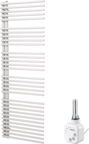 Vipera Nevada enkele handdoekradiator 60 x 180 cm elektrische verwarming mat wit middenaansluiting 800W, weerstand inbegrepen