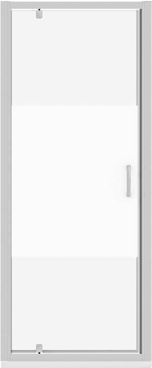 Luca Varess Vidor porte pivotante 80 x 190 cm verre transparent avec bande mate profil chrome brillant