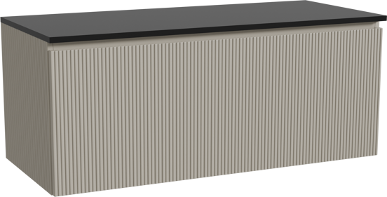 Storke Ribs hängendes Möbelstück Set: 120 x 52 cm, Seidengrau, mit Panton Einzel- oder Doppel Waschtischplatte, Pulverbeschichtetes MDF, Schwarz matt, Vertikale symmetrische gerade Rippe