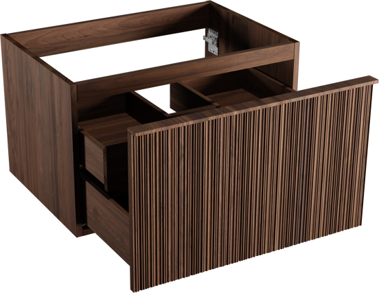 Balmani Forma meuble sous-vasque suspendu nervure asymétrique 75 x 55 cm noyer Américain 2 tiroirs