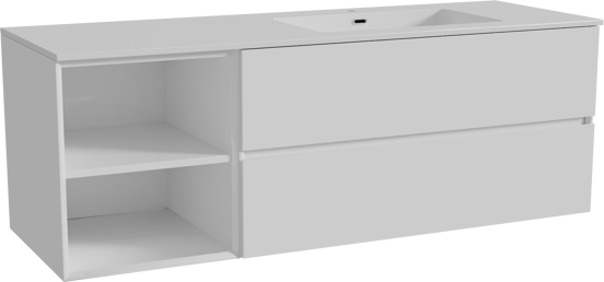 Storke Edge zwevend badmeubel 150 x 52 cm hoogglans wit met Diva asymmetrisch rechtse wastafel in composietmarmer hoogglans wit