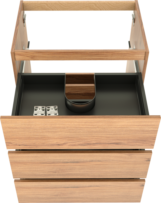 Balmani Lucida stehender Waschbeckenunterschrank: 75 x 55 cm, Teak, 3 Schubladen