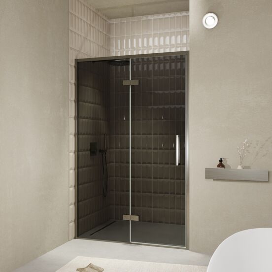 Balmani Senses Design douche draaideur links 140 cm x 210 cm Rookglas, Brushed GunMetal profielen, met coating