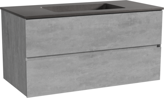 Storke Edge zwevend badmeubel 105 x 52 cm beton donkergrijs met Scuro enkele wastafel in kwarts mat zwart