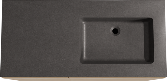 Storke Edge staand badmeubel 110 x 52 cm ruw eiken met Scuro asymmetrisch rechtse wastafel in kwarts mat zwart