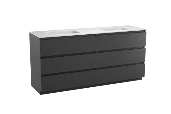 Balmani Lucida meuble salle de bains à poser 180 x 55 cm chêne noir avec Tablo Arcato double vasque en solid surface blanc mat