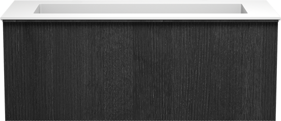 Balmani Forma zwevend badkamermeubel 120 x 55 cm zwarte eik met Tablo Stretto enkele wastafel voor 2 kraangaten in solid surface mat wit, Verticale symmetrische rechte ribbel