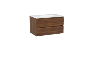 Balmani Lucida zwevend badkamermeubel 90 x 55 cm amerikaanse notelaar met Tablo Oval enkele wastafel in solid surface mat wit