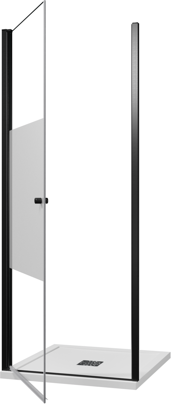 Luca Varess Kuresa douche draaideur 85 x 200 cm helder glas met matte strook mat zwart profiel