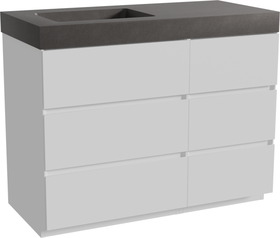 Storke Edge staand badkamermeubel 110 x 52 cm mat wit met Scuro High asymmetrisch linkse wastafel in kwarts mat zwart