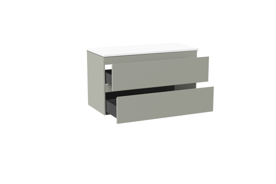 Linie Lado meuble salle de bains suspendu 100 x 46 cm greige avec Lado tablette simple ou double en marbre composite blanc brillant