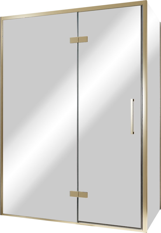 Balmani Senses Design douchehoek met linkse draaideur en vaste zijwand, 140 x 100 cm, Reflex spiegelglas, Brushed Champagne Gold profielen, met coating